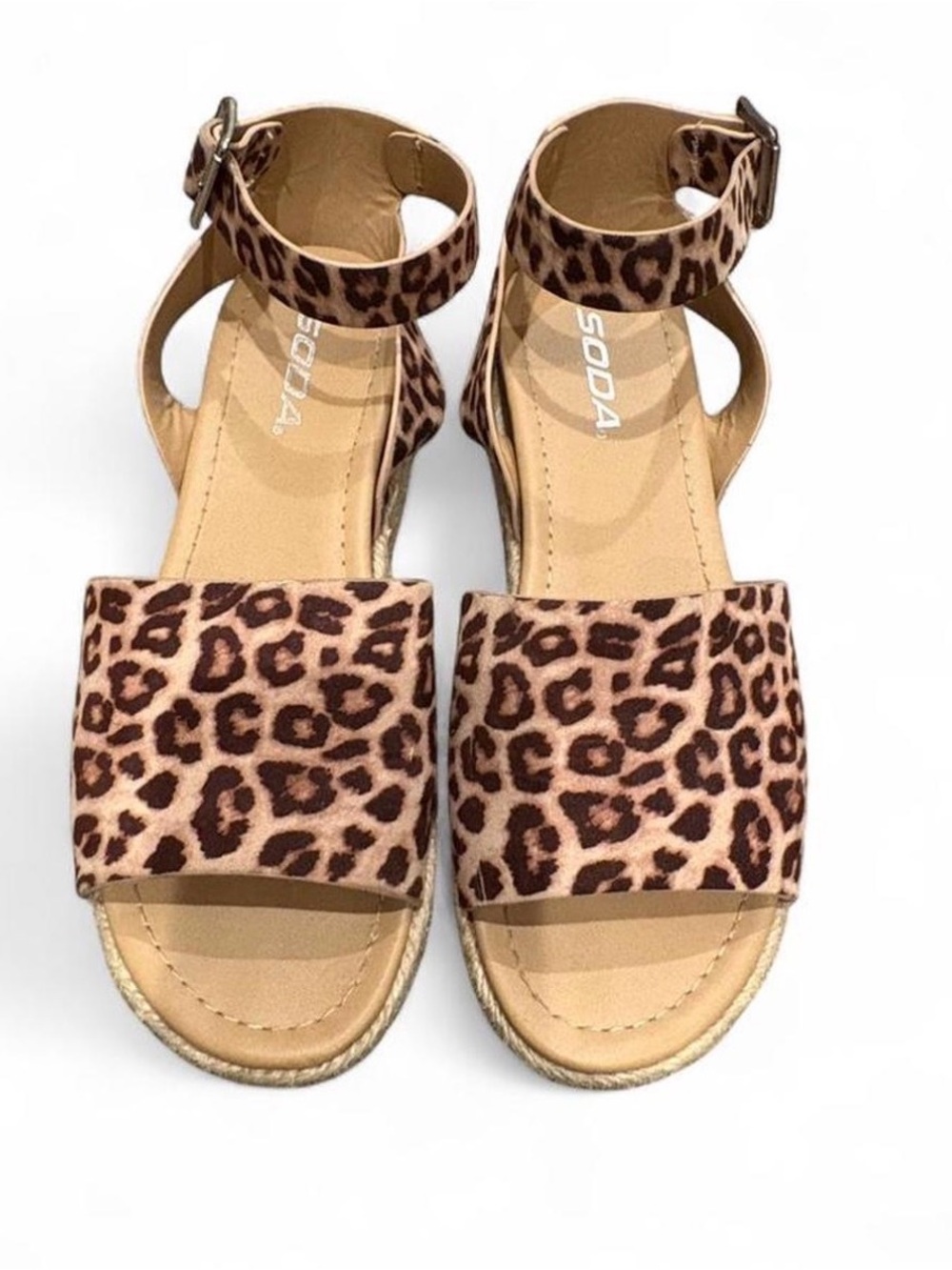 Soda Leopard Print Ankle-Strap Sandals - Tan/Brown